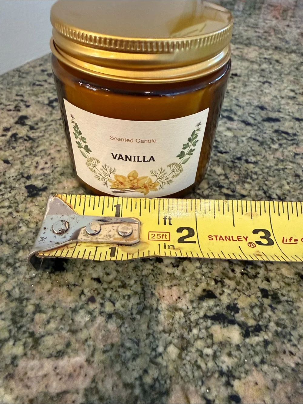 Vanilla Scented Candle - Amber Glass Jar with Gold Lid